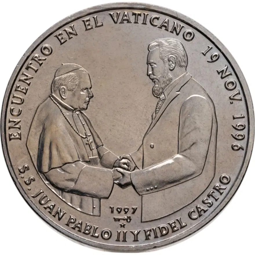 Куба 1 песо (peso) 1997  Визит Фиделя Кастро в Ватикан, аверс