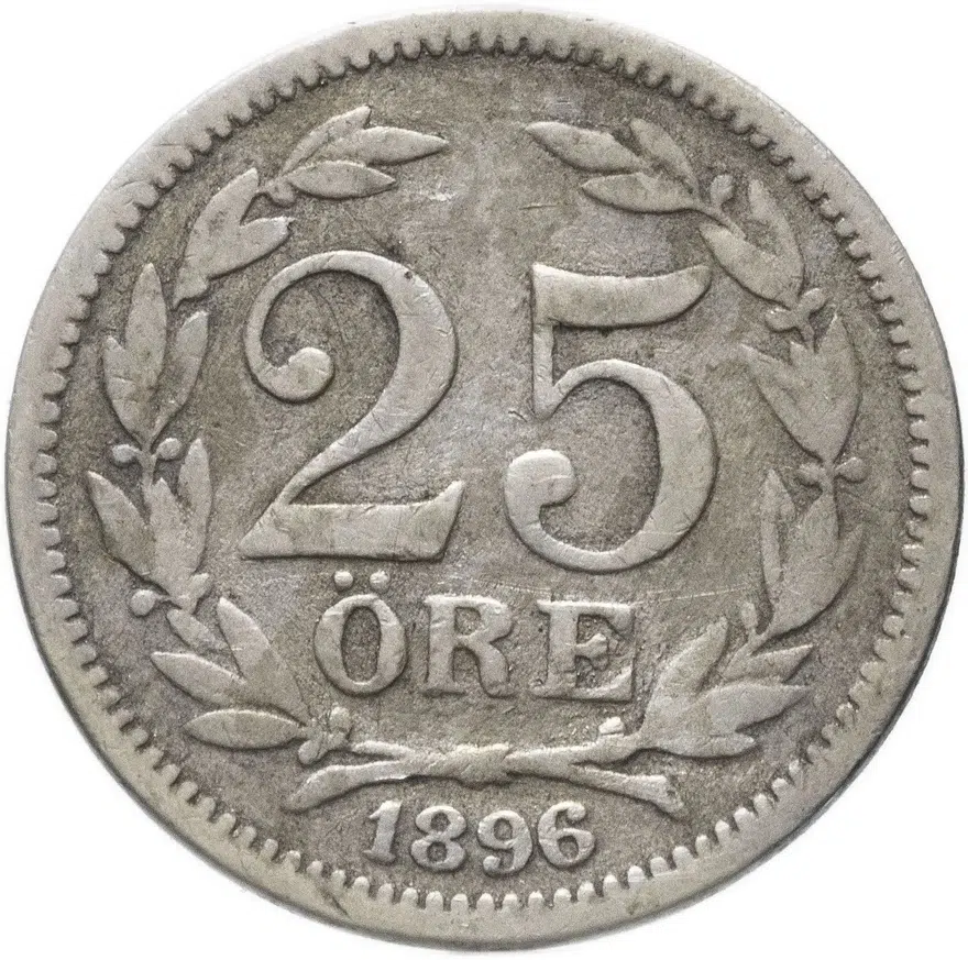 Швеция 25 эре (ore) 1896, реверс