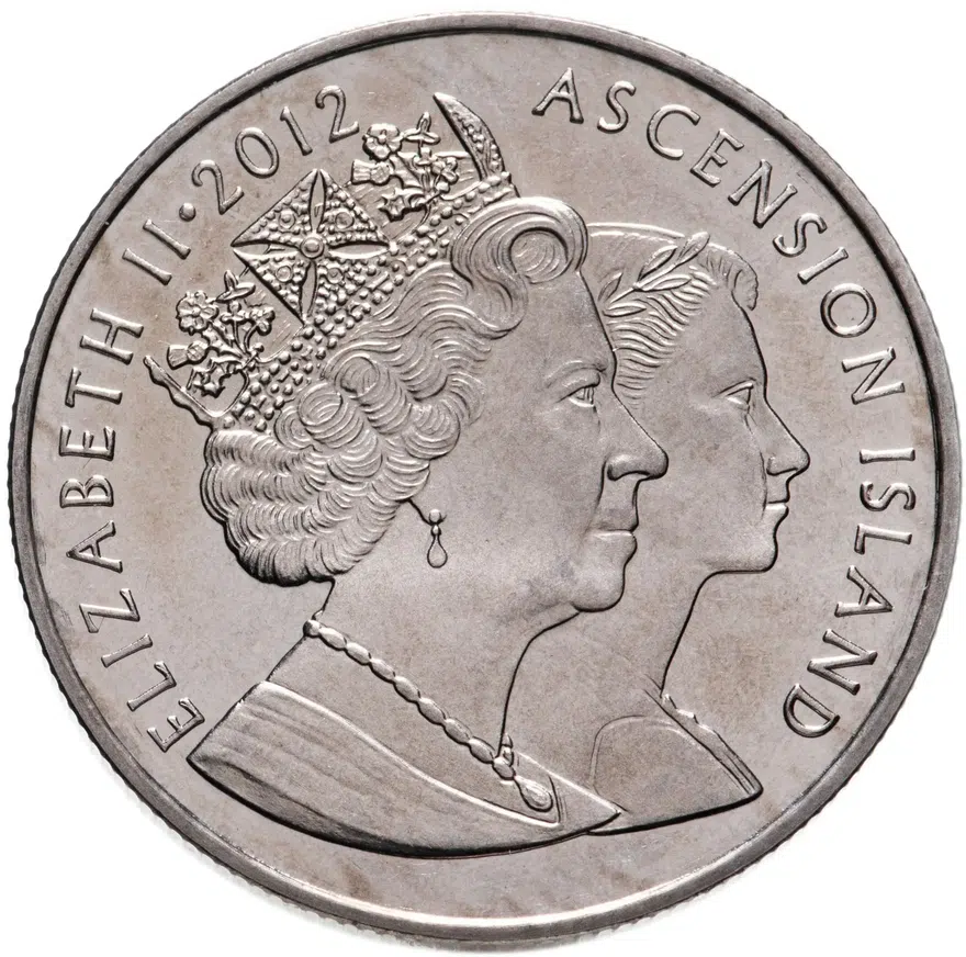 Остров Вознесения 2 фунта (pounds) 2012  портрет 1952 года медно-никелевый сплав, аверс