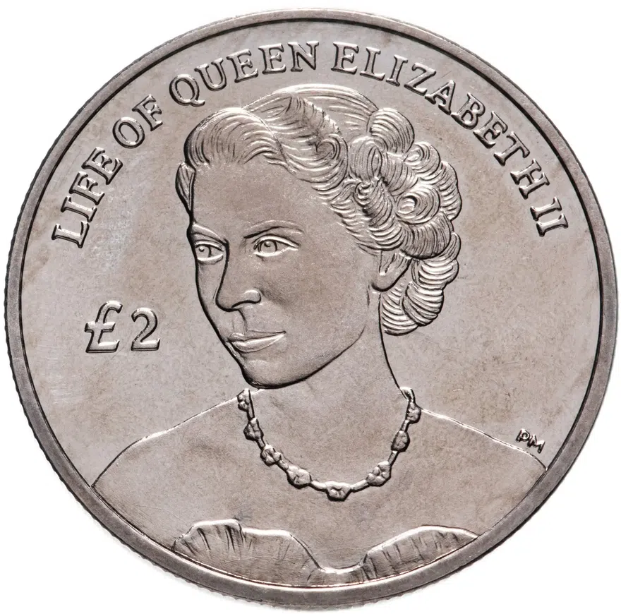 Остров Вознесения 2 фунта (pounds) 2012  портрет 1952 года медно-никелевый сплав, реверс