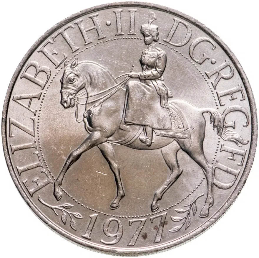 Великобритания 25 новых пенсов (new pence) 1977 25-я годовщина вступления на престол королевы Елизаветы II (серебряный юбилей), аверс