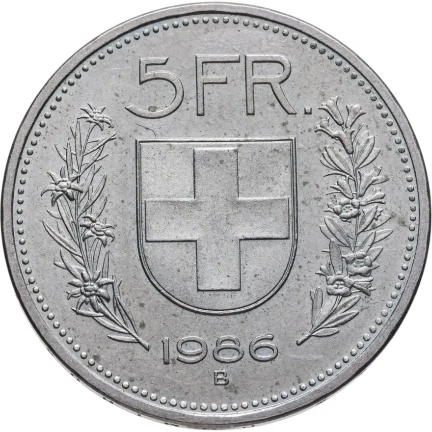 Швейцария 5 франков (francs) 1986, аверс