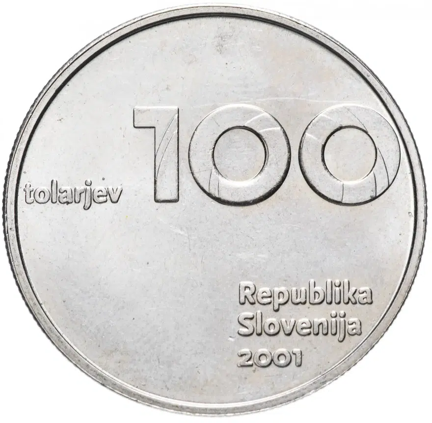 Словения 100 толаров (tolarjev) 2001 "10 лет Республике Словения и толару", аверс