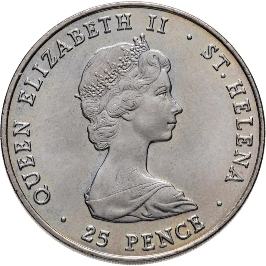 Остров Святой Елены 25 пенсов (pence) 1981  свадьба принца Чарльза и леди Дианы медно-никелевый сплав, реверс