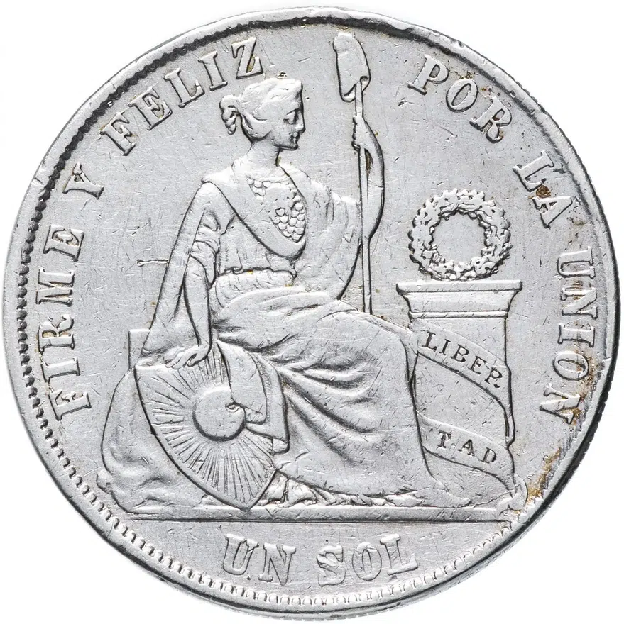 Перу 1 соль 1869, аверс
