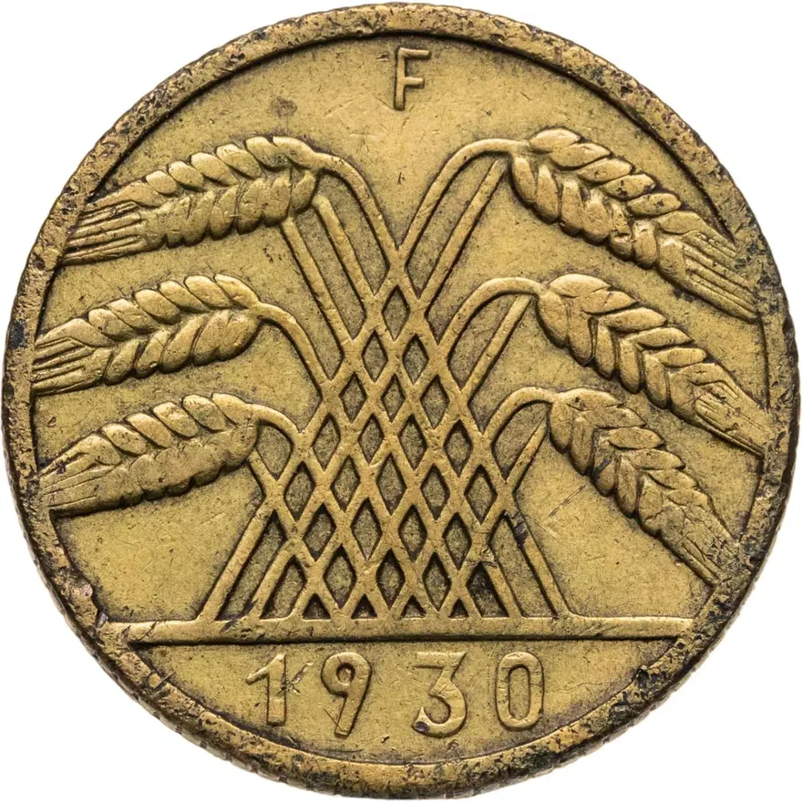 Германия 10 рейхспфеннигов (reichspfennig) 1930 F  знак монетного двора "F" — Штутгарт