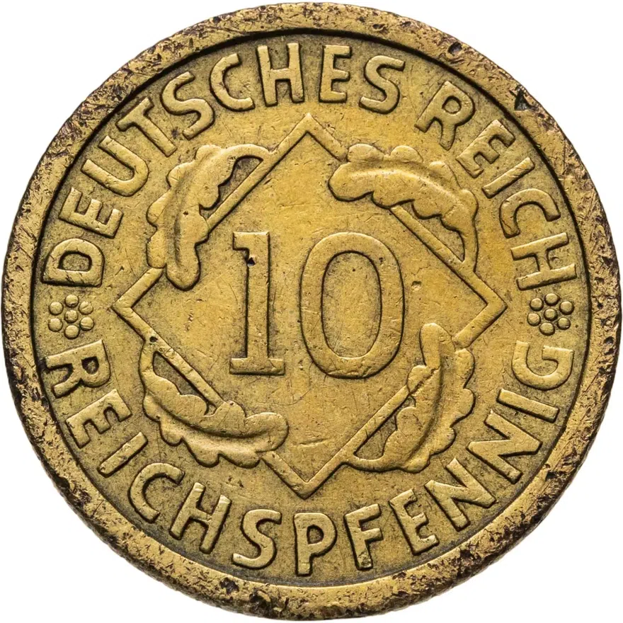 Германия 10 рейхспфеннигов (reichspfennig) 1930 F  знак монетного двора "F" — Штутгарт, реверс