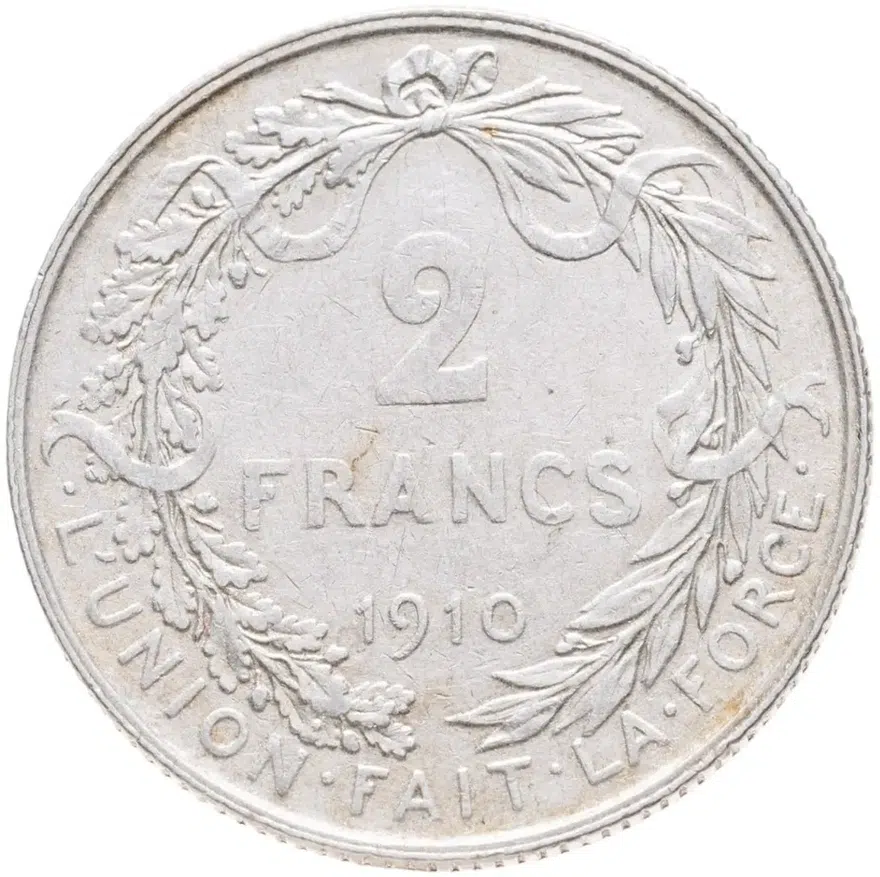 Бельгия 2 франка (francs) 1910  Надпись на французском - 'ALBERT ROI DES BELGES'