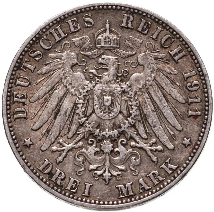 Германия (Империя) 3 марки (mark) 1911, реверс