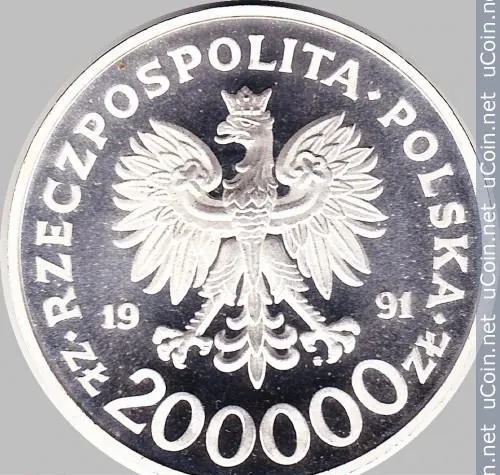 Польша 200000 злотых (zlotych) 1991  200 лет Конституции Польши