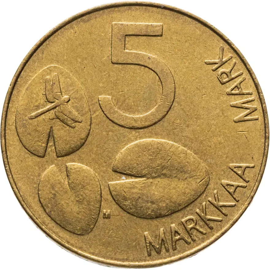 Финляндия 5 марок (markkaa) 1995, реверс