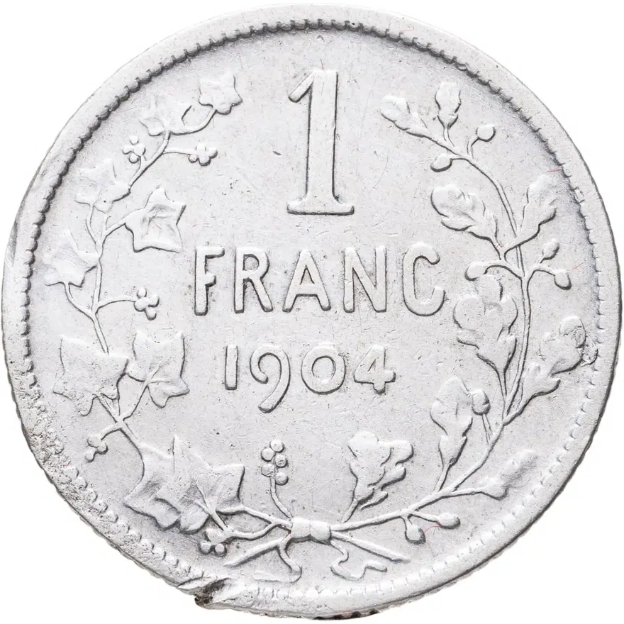 Бельгия 1 франк (franc) 1904  Надпись на французском - 'DES BELGES', реверс