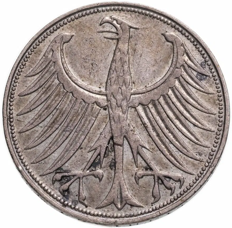 Германия 5 марок (deutsche mark) 1951 D  знак монетного двора: "D" - Мюнхен
