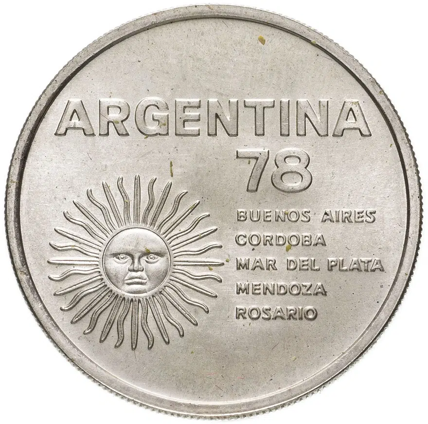 Аргентина 1000 песо (pesos) 1977 Чемпионат мира по футболу, Аргентина 1978, реверс