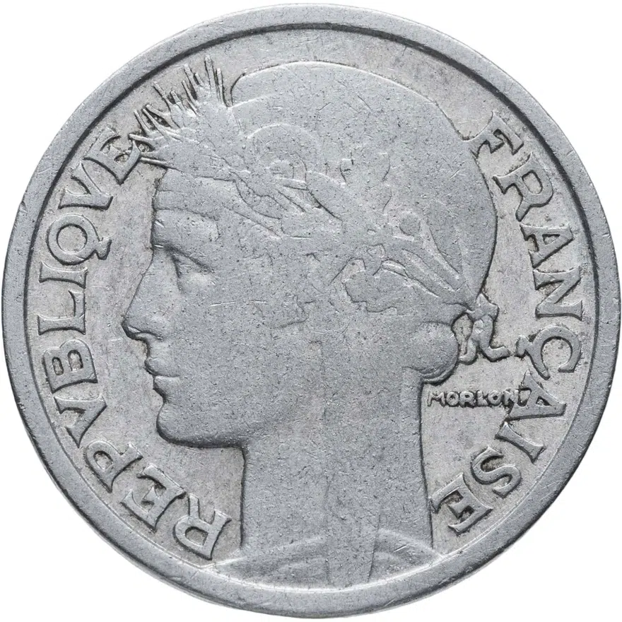 Франция 2 франка (francs) 1949 B  знак монетного двора: "B" - Бомон-ле-Роже, реверс