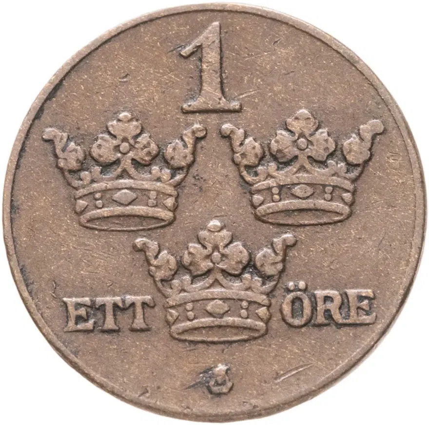 Швеция 1 эре (ore) 1934, аверс