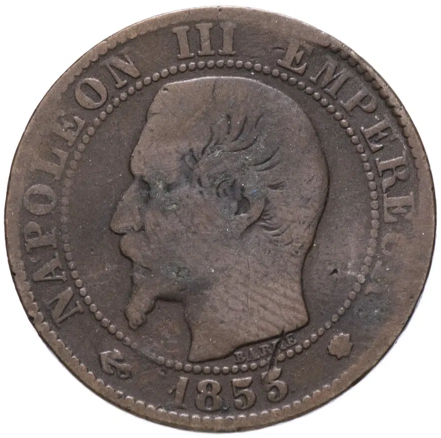 Франция 5 сантимов (centimes) 1855 MA, реверс