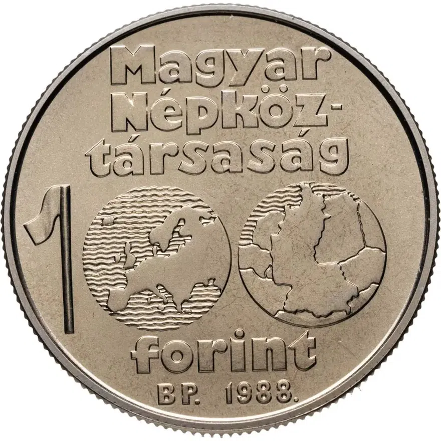 Венгрия 100 форинтов (forint) 1988  Чемпионат Европы по футболу 1988, аверс