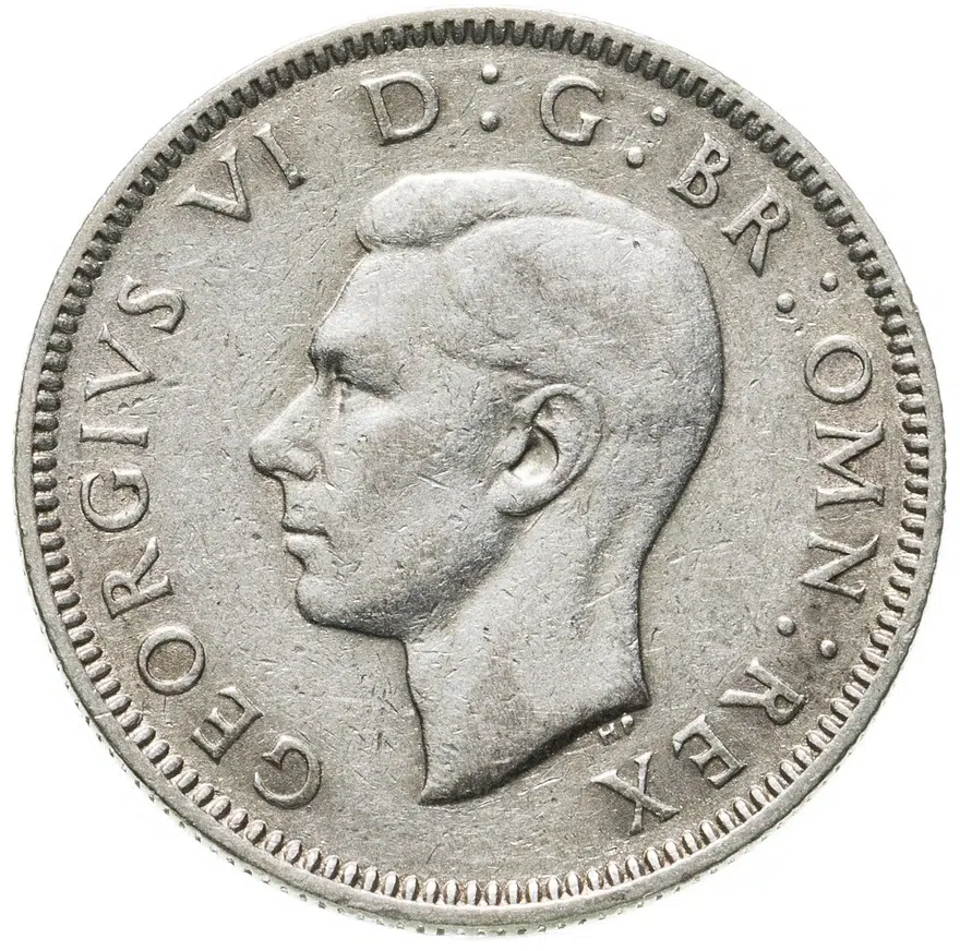Великобритания 1 шиллинг (shilling) 1943  Английский шиллинг - лев, стоящий на короне, реверс