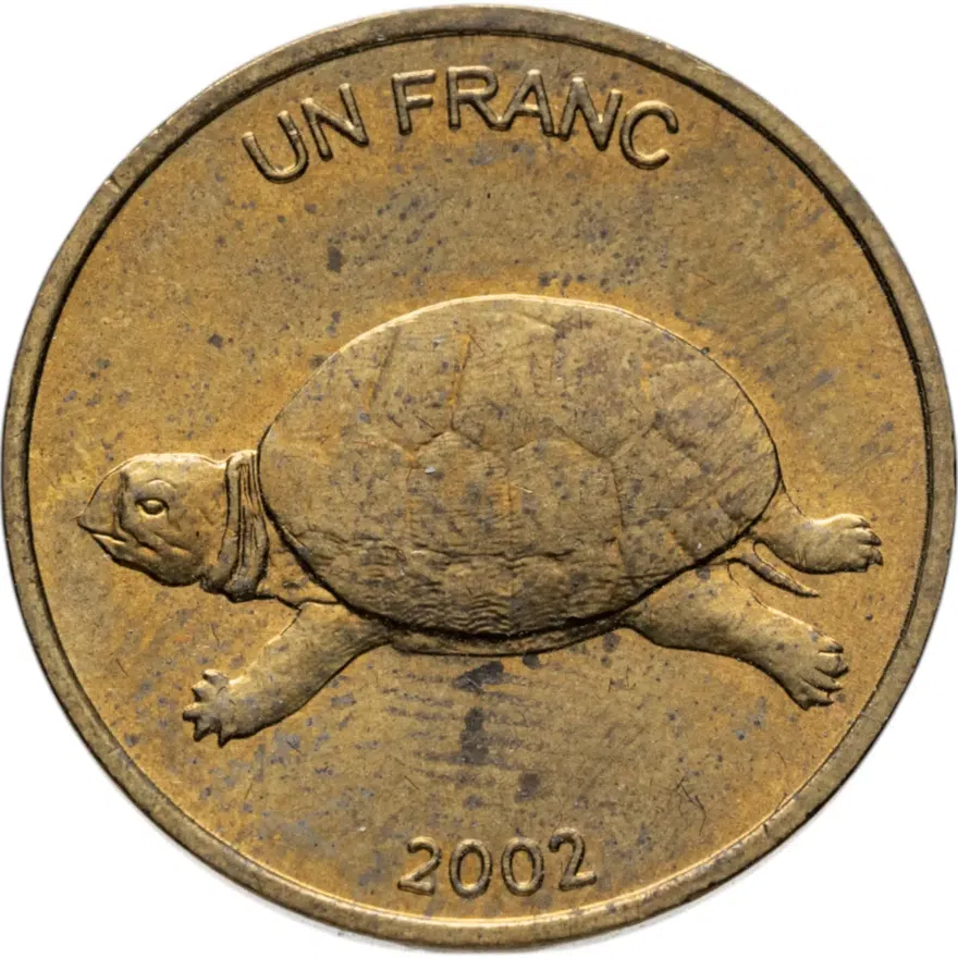 Конго (ДРК) 1 франк (franc) 2002 "Животные - Черепаха"