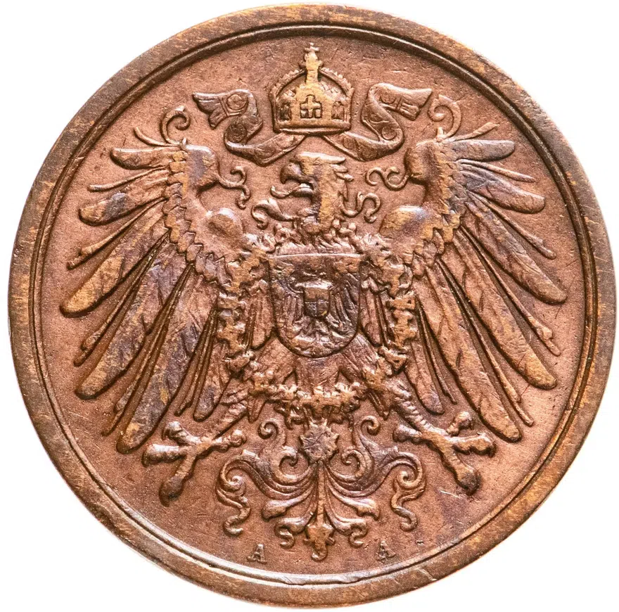 Германия 2 пфеннига (pfennig) 1914 A  знак монетного двора: "A" - Берлин, реверс