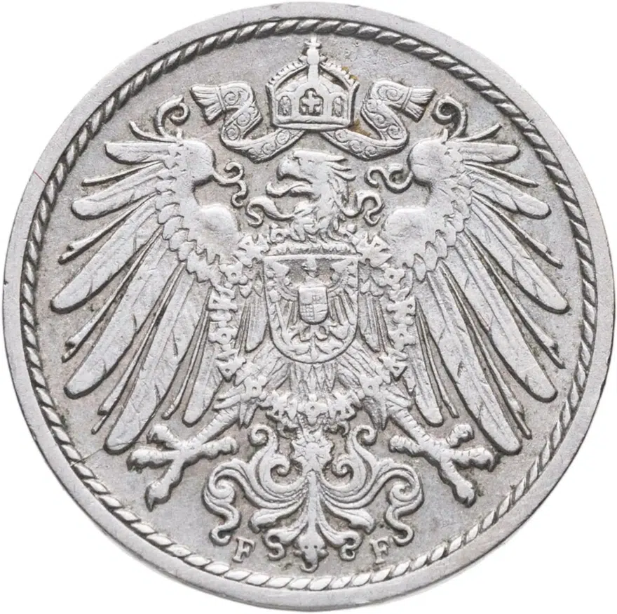Германия 5 пфеннигов (pfennig) 1911 F  знак монетного двора: "F" - Штутгарт, реверс