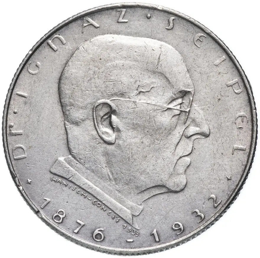 Австрия 2 шиллинга (shillings) 1933 "Смерть Игнаца Зейпеля", аверс