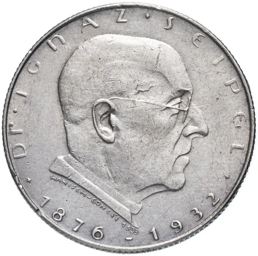Австрия 2 шиллинга (shillings) 1933 "Смерть Игнаца Зейпеля", реверс