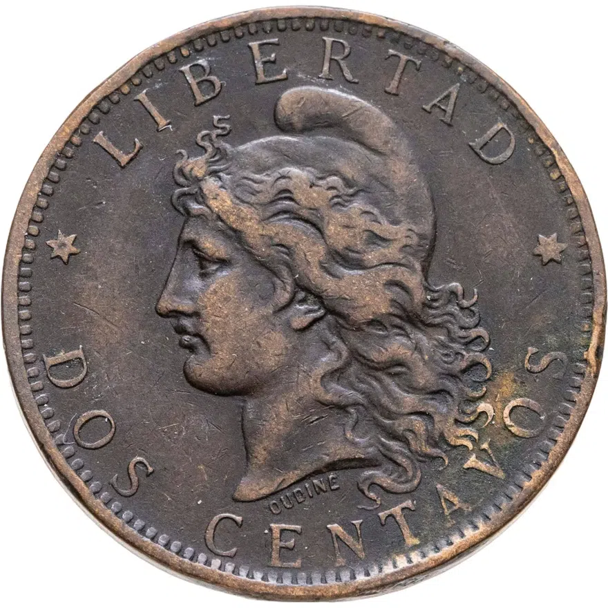 Аргентина 2 сентаво (centavos) 1884, аверс