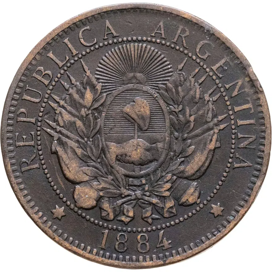 Аргентина 2 сентаво (centavos) 1884, реверс