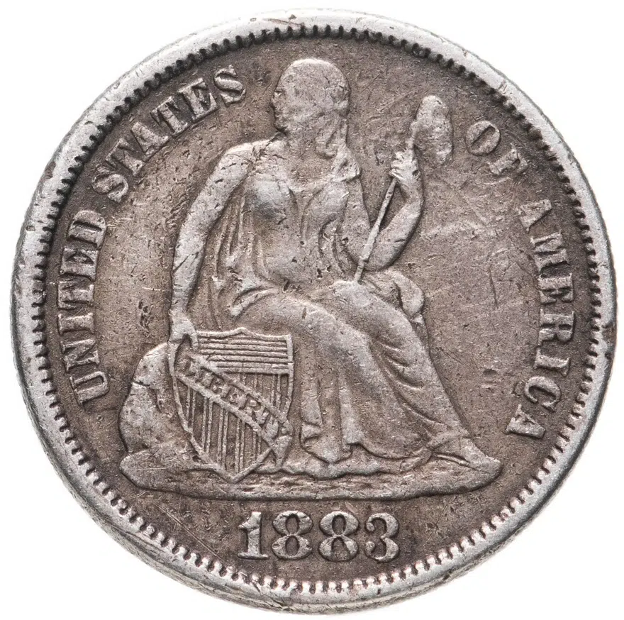 США 10 центов (дайм, one dime) 1883 Seated Liberty Dime, аверс