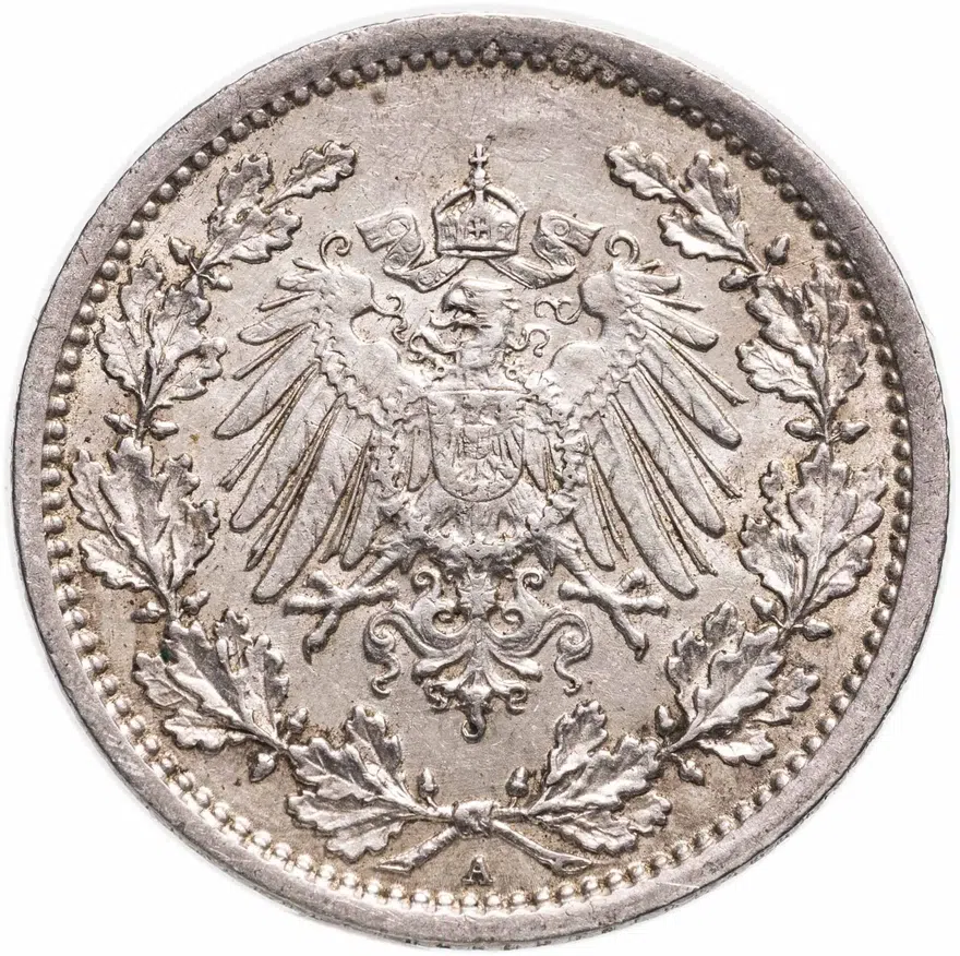 Германия 1/2 рейх марки 1916 A, реверс