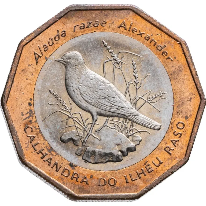 Кабо-Верде 100 эскудо (escudos) 1994  Птицы - Alauda razae (тёмное кольцо), реверс