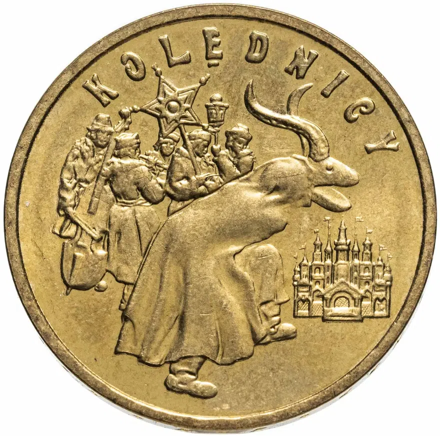 Польша 2 злотых (zlote) 2001  Ритуалы Польши - Коляда, аверс