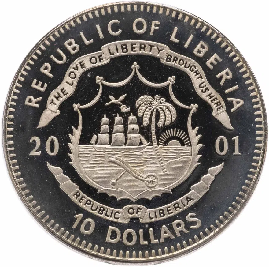 Либерия 10 долларов (dollars) 2001  Мгновения свободы - Венская битва, реверс