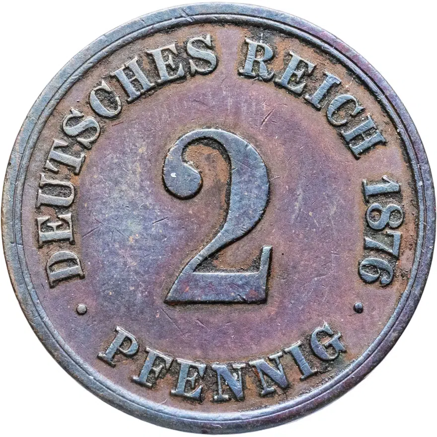 Германия (Германская империя) 2 пфеннига (pfennig) 1876 A, аверс