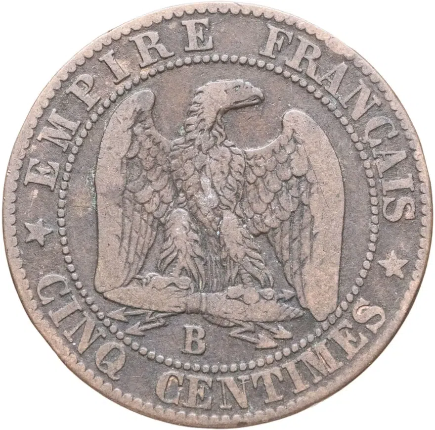 Франция 5 сантимов (centimes) 1856 B, реверс
