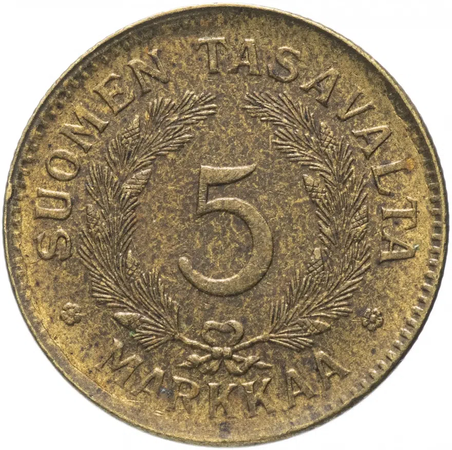 Финляндия 5 марок (markkaa) 1946-1951, реверс