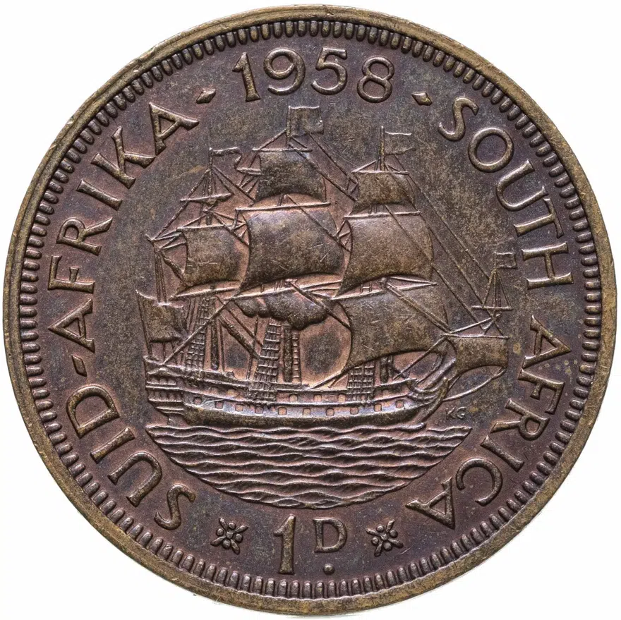 ЮАР 1 пенни (penny) 1958, аверс