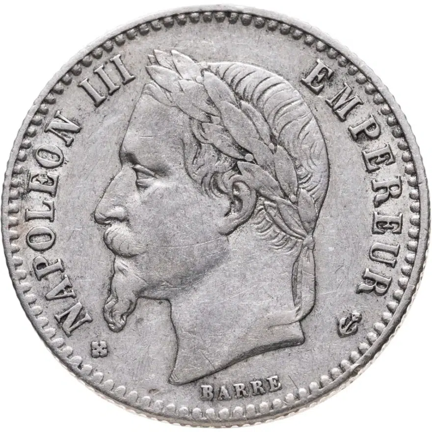 Франция 50 сантимов (centimes) 1865 BB  знак монетного двора: "BB" - Страсбург