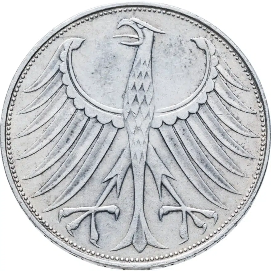 Германия 5 марок (deutsche mark) 1973 G  знак монетного двора: "G" - Карлсруэ, аверс