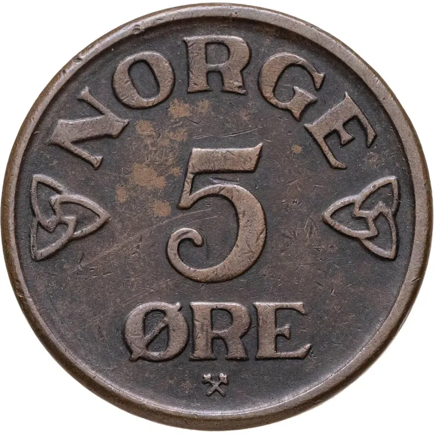 Норвегия 5 эре (ore) 1952  Без "KONGERIKET NORGE"