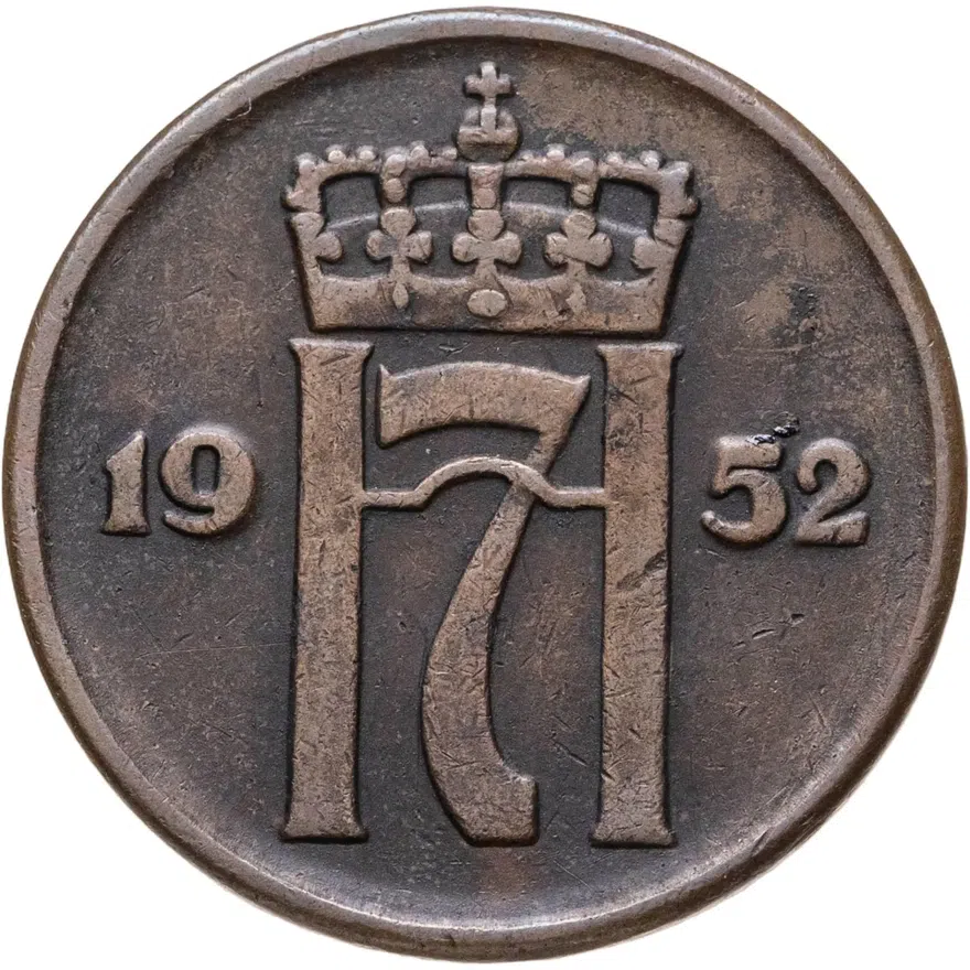 Норвегия 5 эре (ore) 1952  Без "KONGERIKET NORGE", реверс