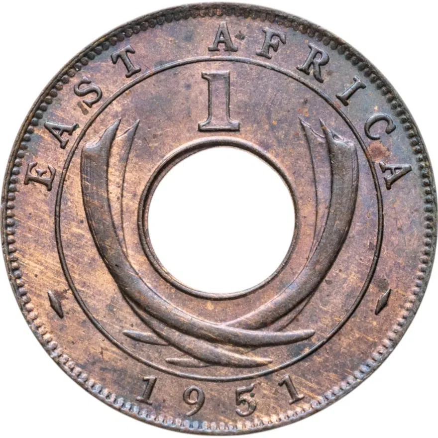 Британская Восточная Африка 1 цент (cent) 1951 знак монетного двора: "KN" - Кингз Нортон Металл, Бирмингем