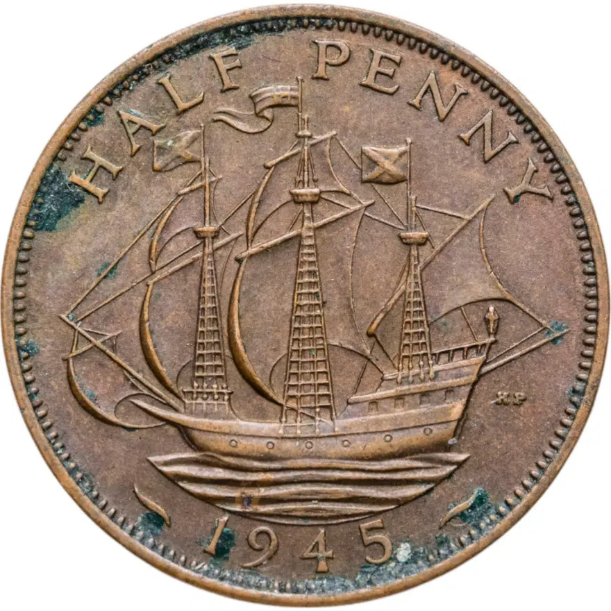 Великобритания 1/2 пенни (penny) 1945, реверс