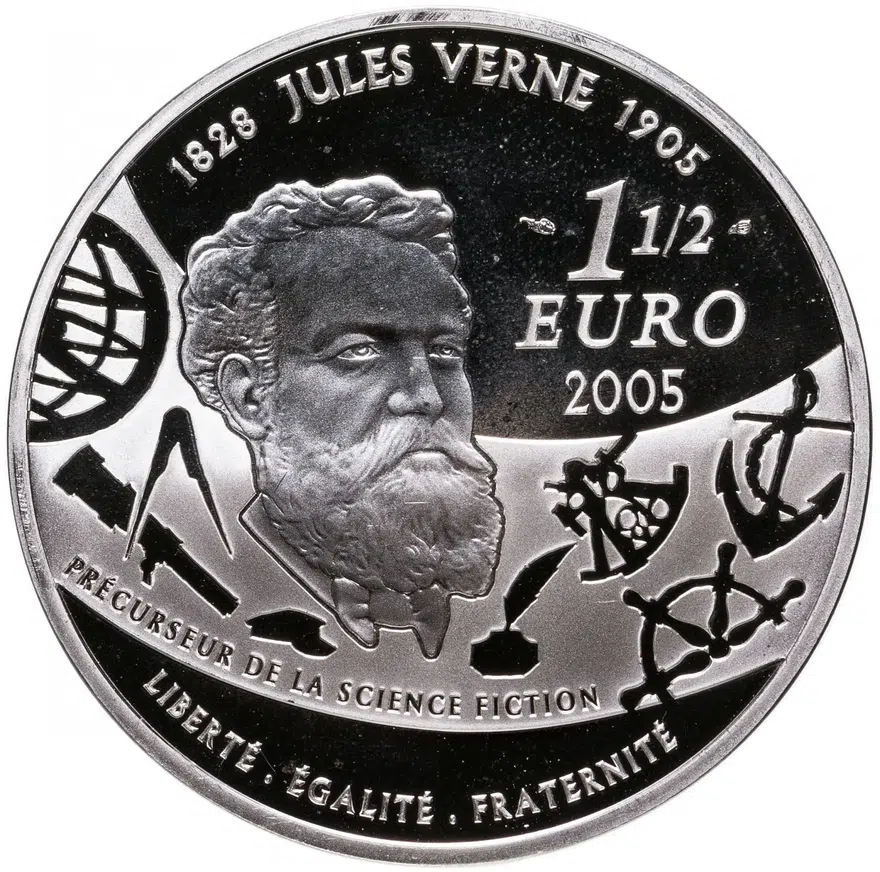 Франция 1,5 евро (euro) 2005 "Жюль Верн. «С Земли на Луну прямым путём за 97 часов 20 минут»", реверс