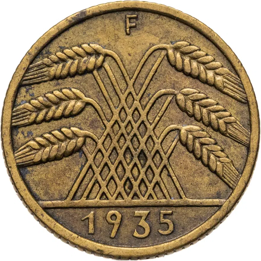 Германия 10 рейхспфеннигов (reichspfennig) 1935 F  знак монетного двора "F" — Штутгарт