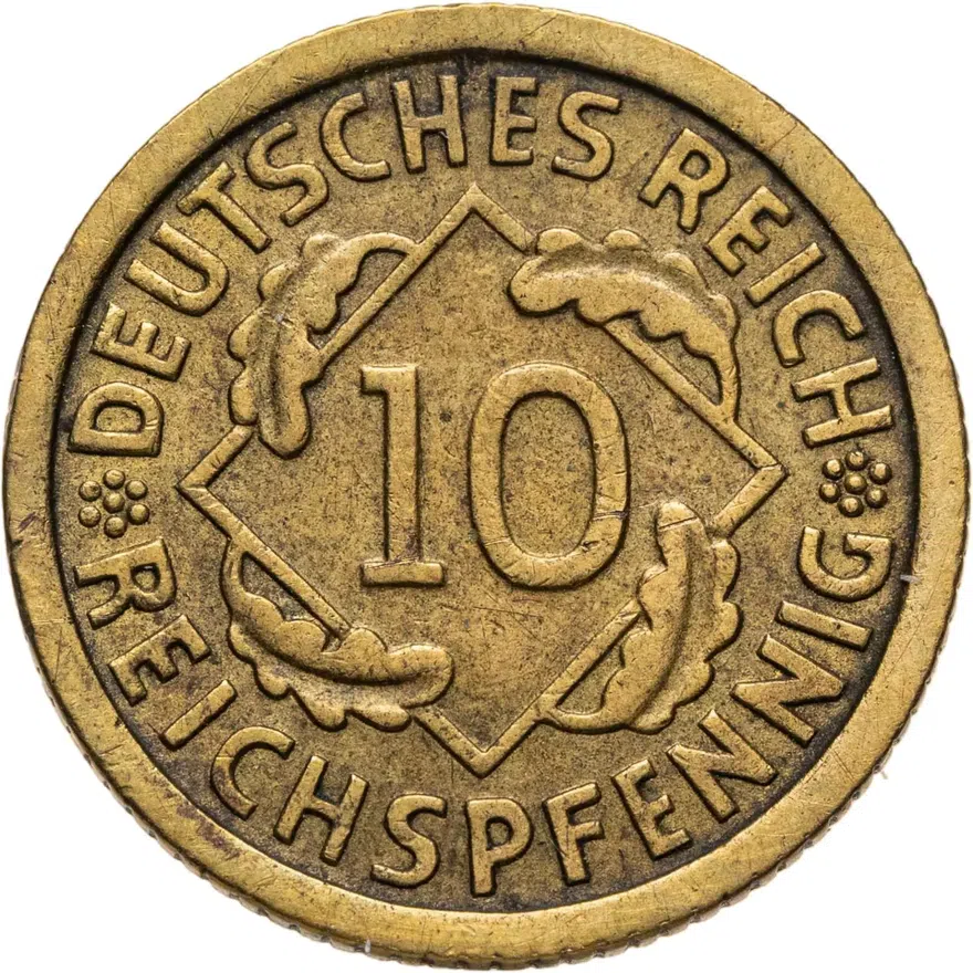 Германия 10 рейхспфеннигов (reichspfennig) 1935 F  знак монетного двора "F" — Штутгарт, реверс
