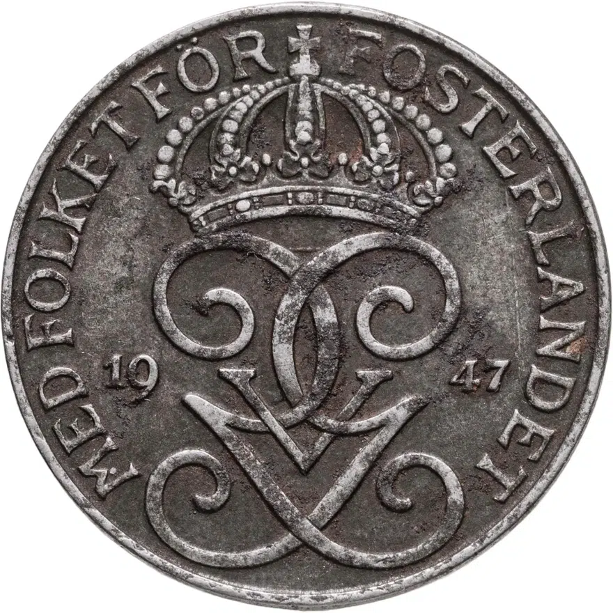 Швеция 5 эре (ore) 1947, реверс