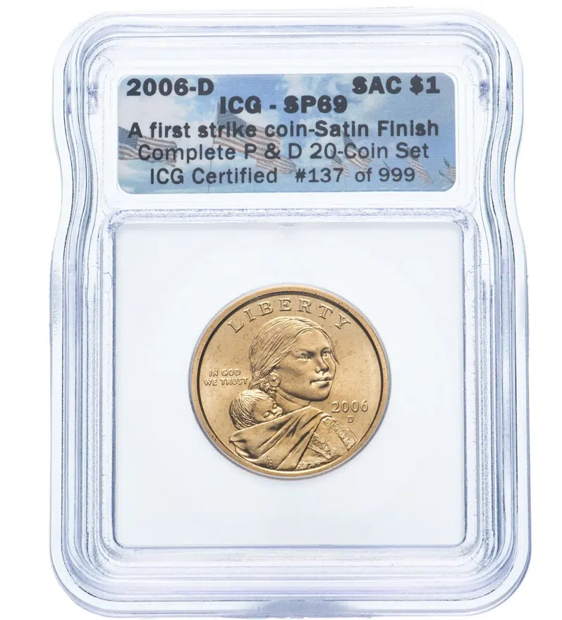 США 1 доллар (dollar) 2006 D Sacagawea dollar (Сакагавея доллар - парящий орёл) в слабе ICG SP69